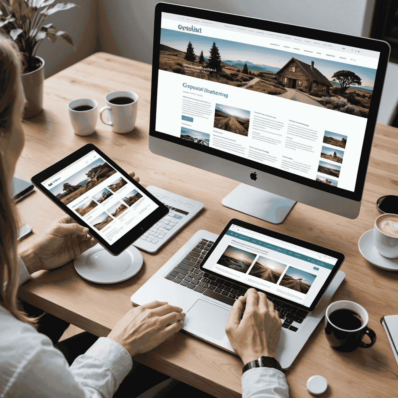 Imagen que muestra un sitio web adaptándose a diferentes dispositivos como computadora, tablet y smartphone